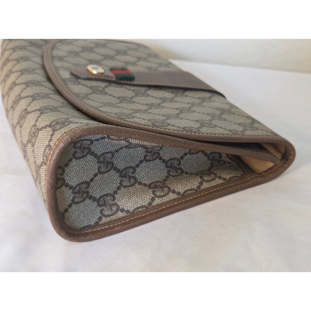Gucci GG Supreme Clutch Bag Monogram Canvas Brown Leather Vintage Ophidia - Picture 5 of 15